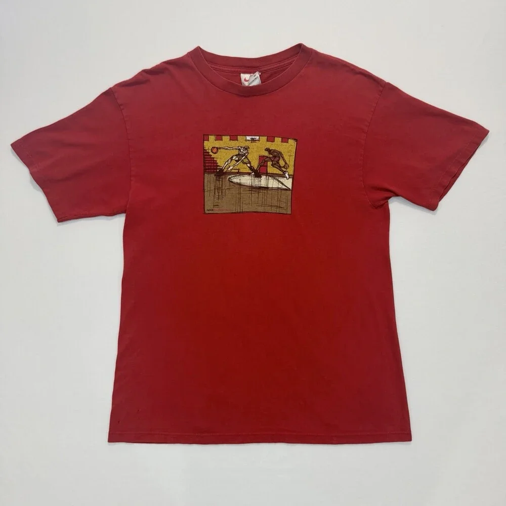 Vintage 90s Nike Basketball Red Shirt White Tag Art USA Tee Michael Jordan Sz M